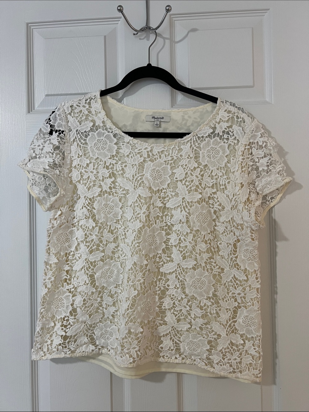 Madewell Cream Floral Lace Short Sleeve Top